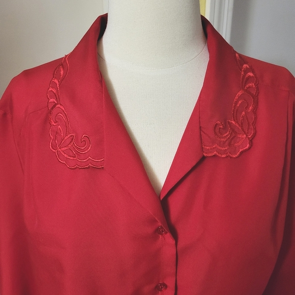 Beautiful Vintage Red Button Down Blouse made by Nikki - Picture 3 of 14